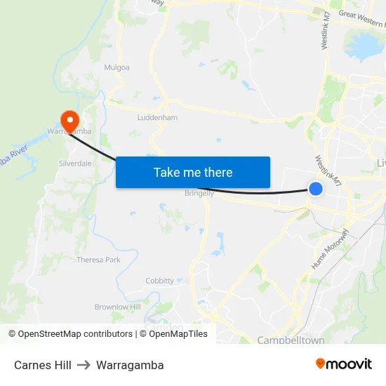 Carnes Hill to Warragamba map