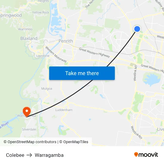 Colebee to Warragamba map