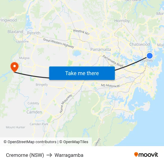 Cremorne (NSW) to Warragamba map