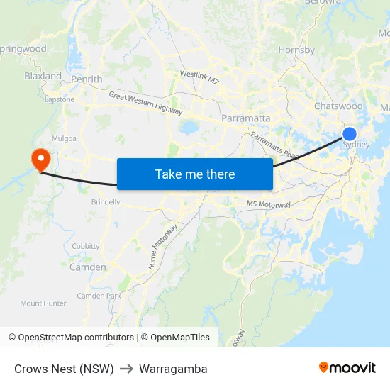 Crows Nest (NSW) to Warragamba map