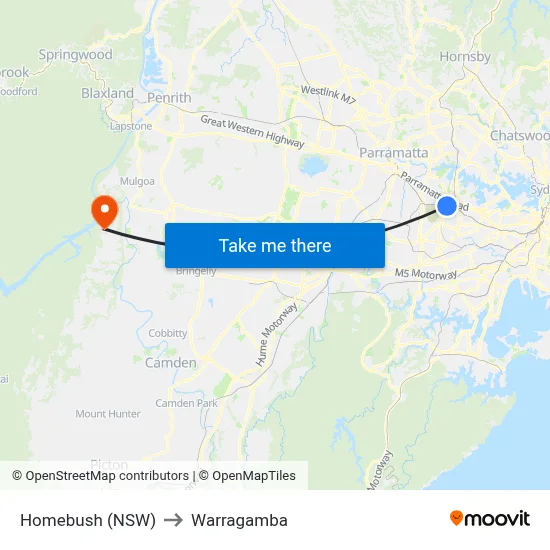 Homebush (NSW) to Warragamba map