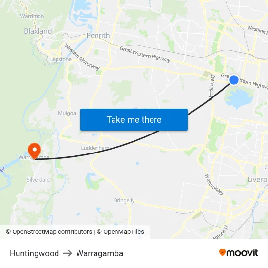 Huntingwood to Warragamba map