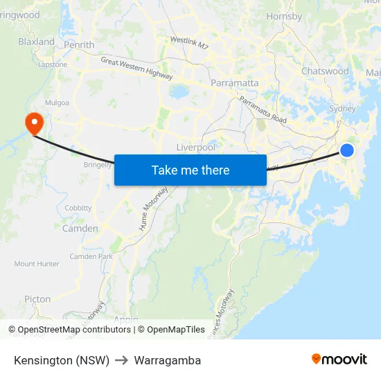 Kensington (NSW) to Warragamba map