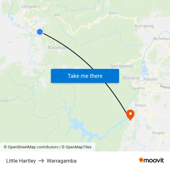 Little Hartley to Warragamba map