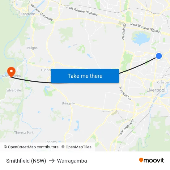 Smithfield (NSW) to Warragamba map