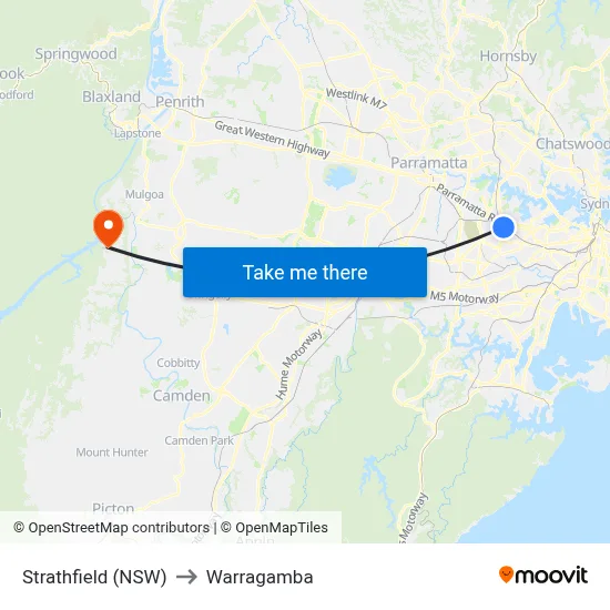 Strathfield (NSW) to Warragamba map