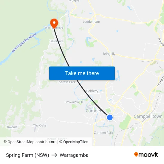Spring Farm (NSW) to Warragamba map