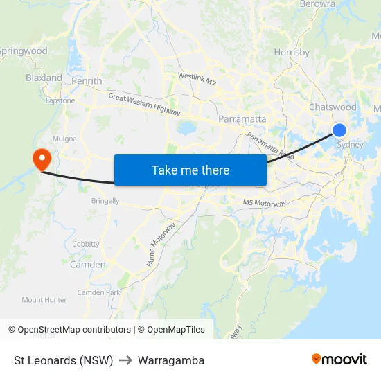 St Leonards (NSW) to Warragamba map