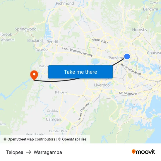 Telopea to Warragamba map