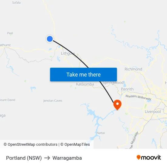 Portland (NSW) to Warragamba map