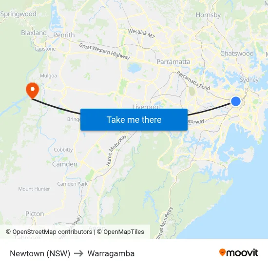 Newtown (NSW) to Warragamba map