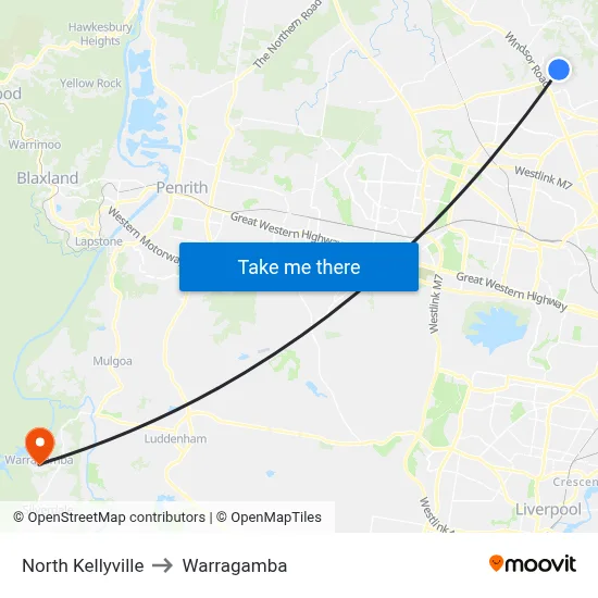 North Kellyville to Warragamba map