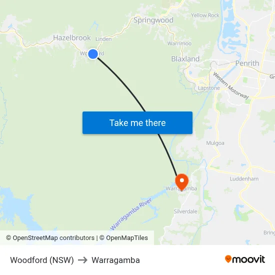 Woodford (NSW) to Warragamba map