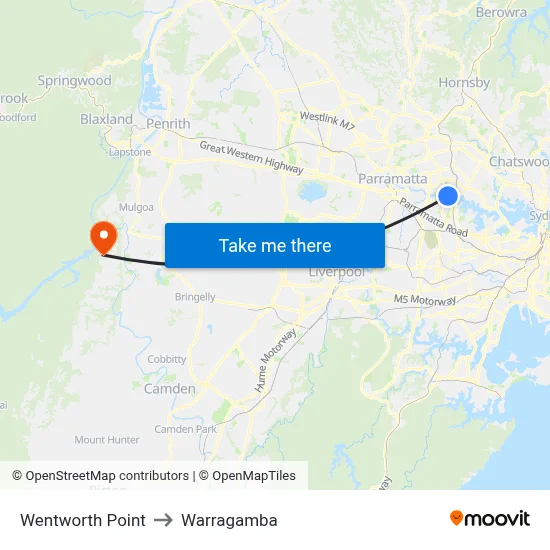 Wentworth Point to Warragamba map