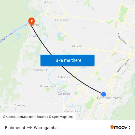 Blairmount to Warragamba map
