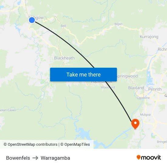 Bowenfels to Warragamba map