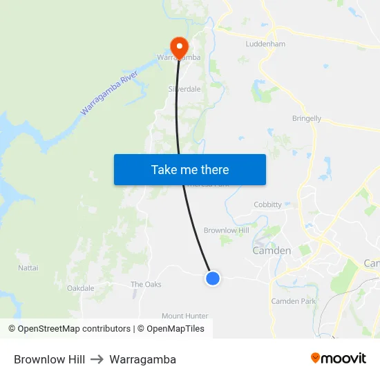 Brownlow Hill to Warragamba map