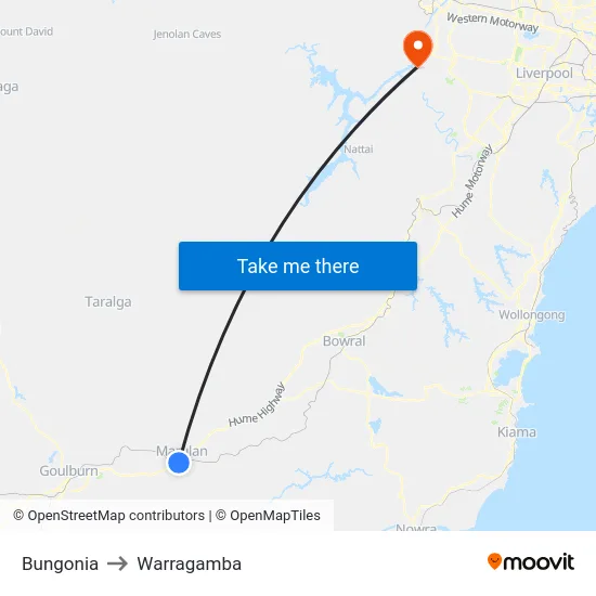 Bungonia to Warragamba map