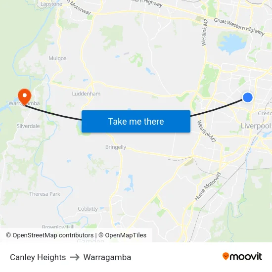 Canley Heights to Warragamba map