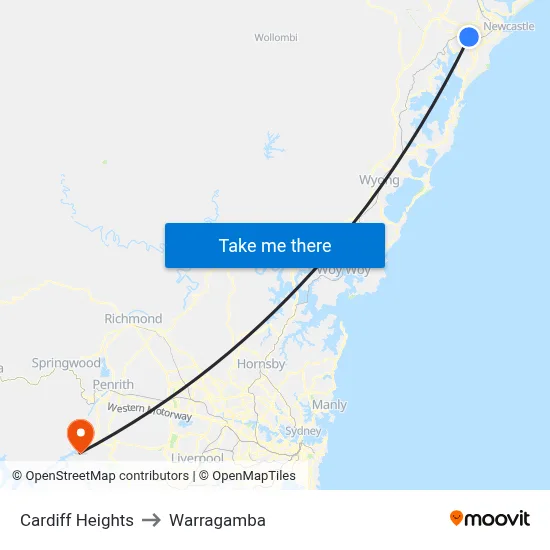 Cardiff Heights to Warragamba map