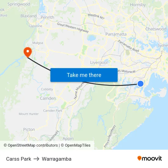 Carss Park to Warragamba map
