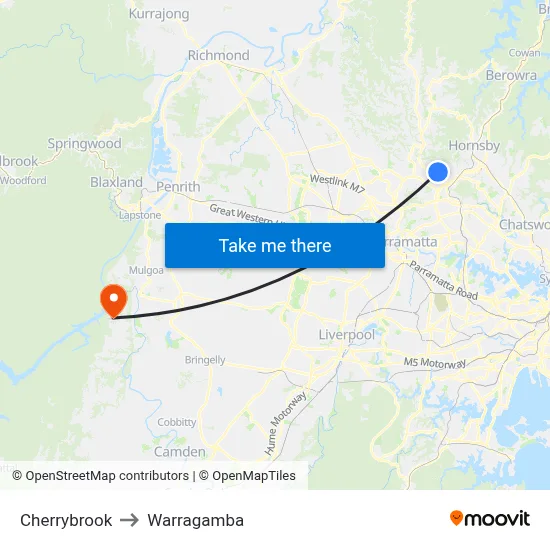 Cherrybrook to Warragamba map