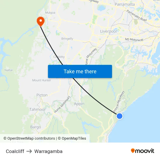 Coalcliff to Warragamba map