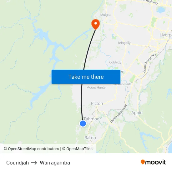 Couridjah to Warragamba map