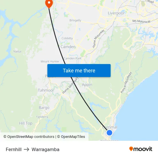 Fernhill to Warragamba map