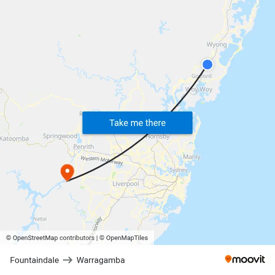 Fountaindale to Warragamba map