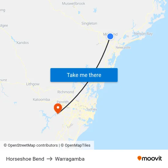 Horseshoe Bend to Warragamba map