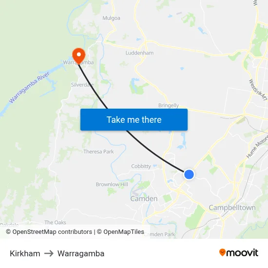 Kirkham to Warragamba map