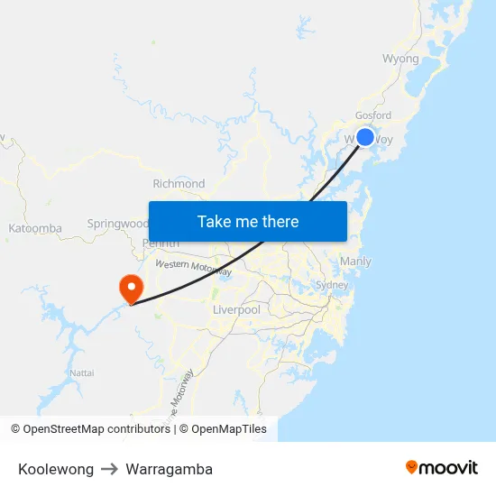 Koolewong to Warragamba map