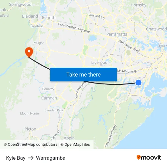 Kyle Bay to Warragamba map