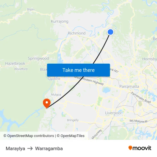 Maraylya to Warragamba map