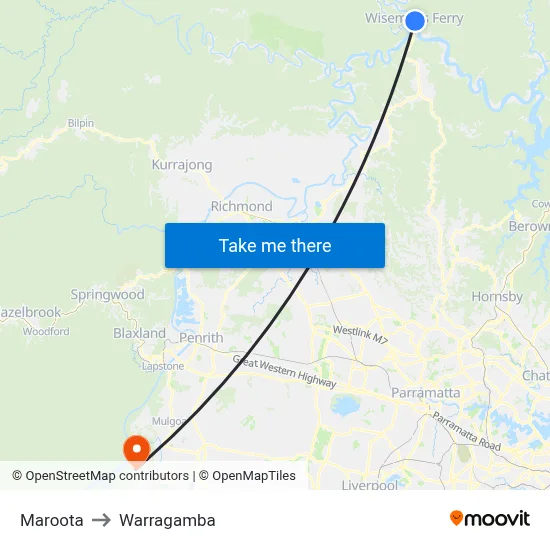Maroota to Warragamba map