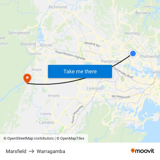 Marsfield to Warragamba map