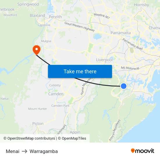 Menai to Warragamba map