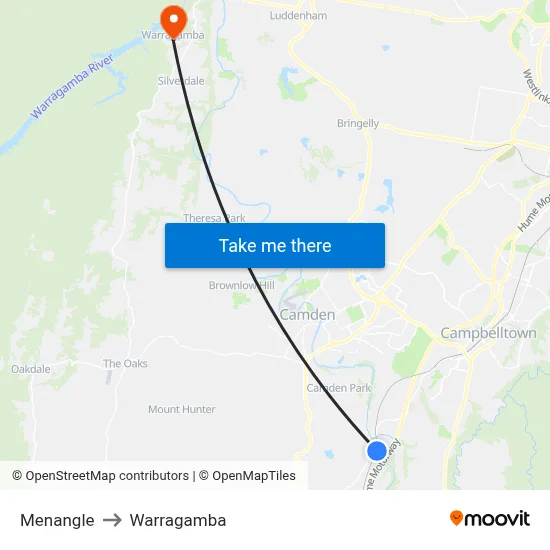 Menangle to Warragamba map