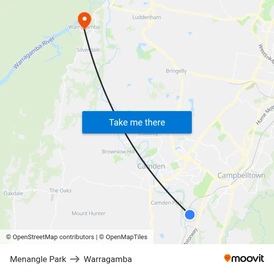 Menangle Park to Warragamba map