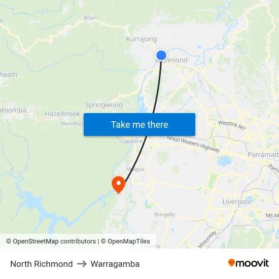 North Richmond to Warragamba map