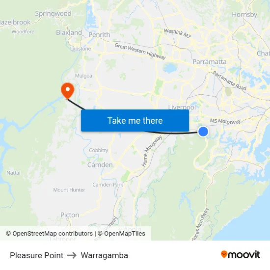Pleasure Point to Warragamba map