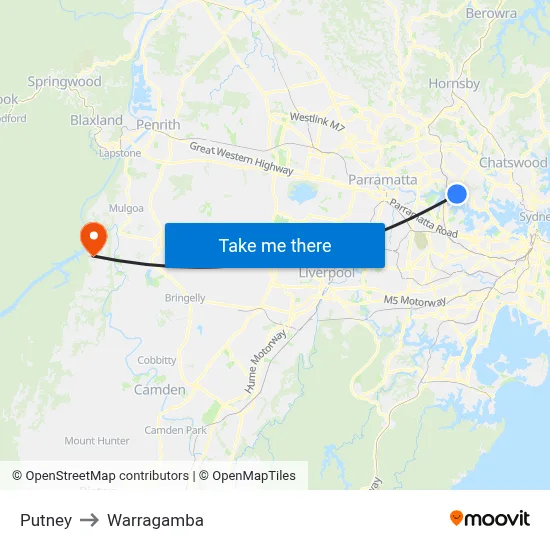 Putney to Warragamba map
