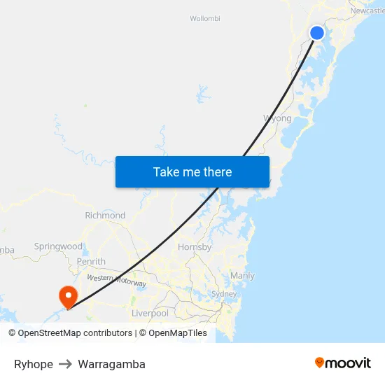 Ryhope to Warragamba map