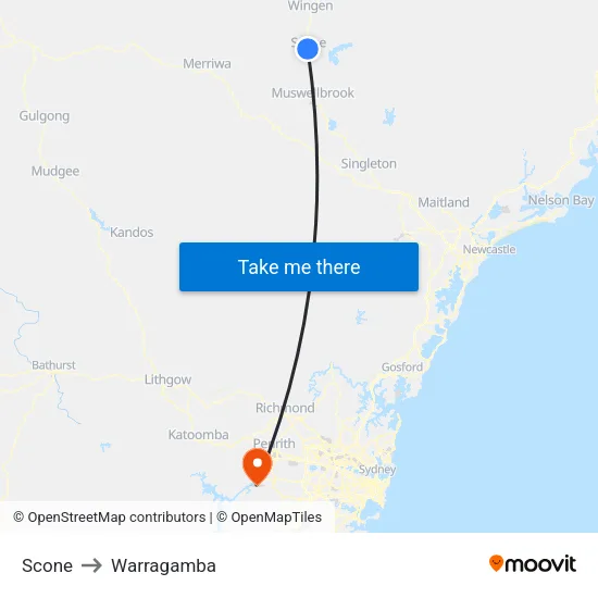 Scone to Warragamba map