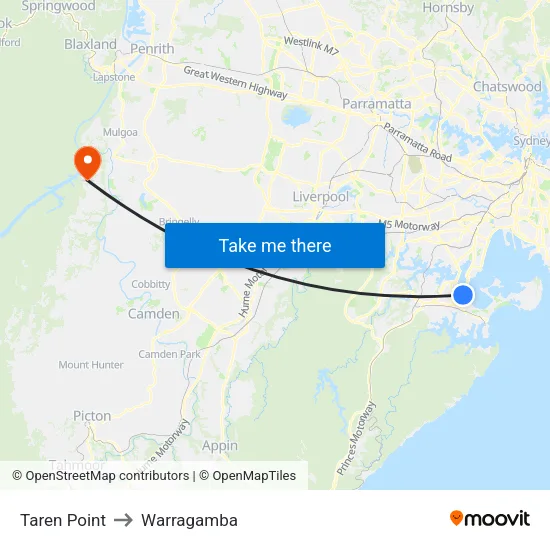 Taren Point to Warragamba map