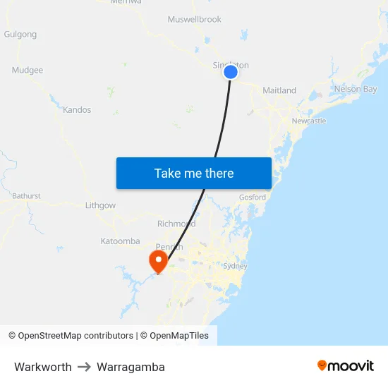 Warkworth to Warragamba map
