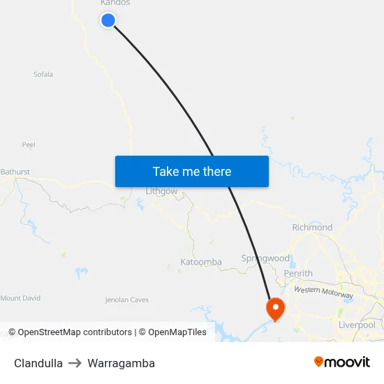 Clandulla to Warragamba map