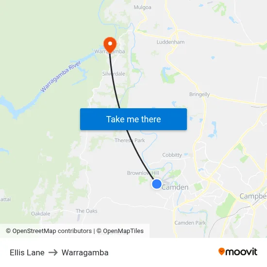Ellis Lane to Warragamba map