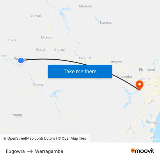 Eugowra to Warragamba map